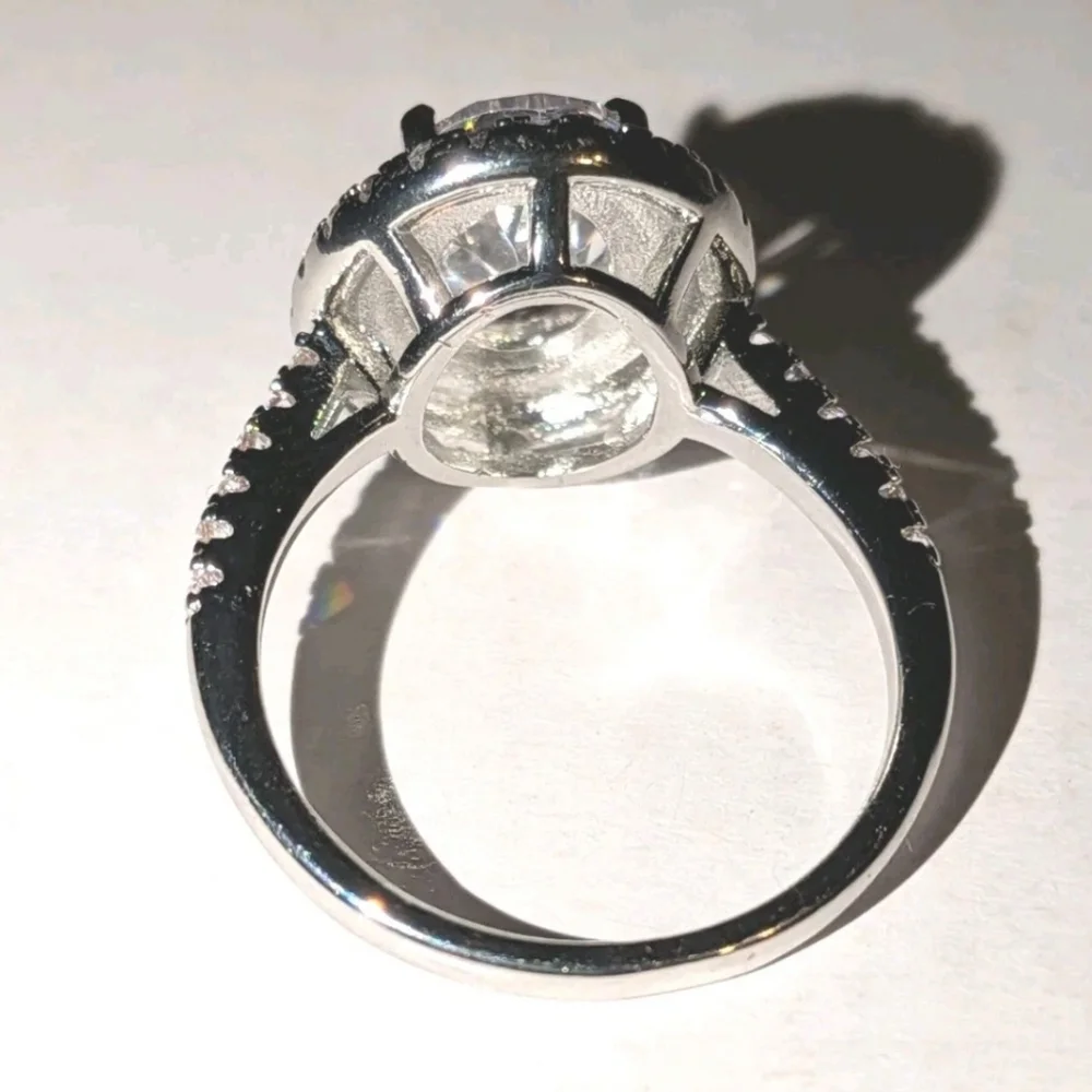 3Ct Blue Halo White Diamond Simulated Engagement Ring 14K White Gold Plated Sz 7